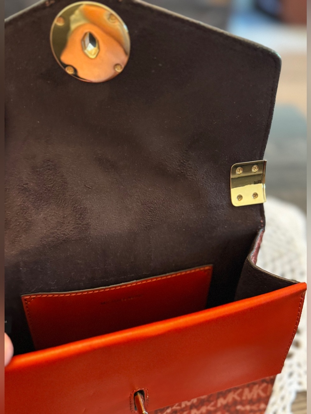 Michael Kors Greenwich Logo Crossbody Bag Deep Orange Multi - Picture 9 of 12
